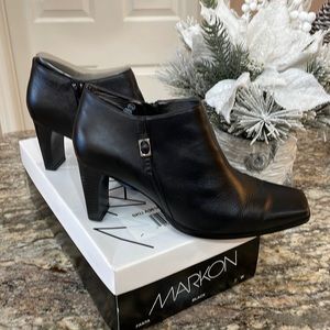 NWOT Markon Black Leather Heeled Bootie